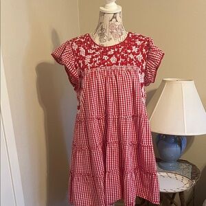 J Marie red and white short embroidered dress